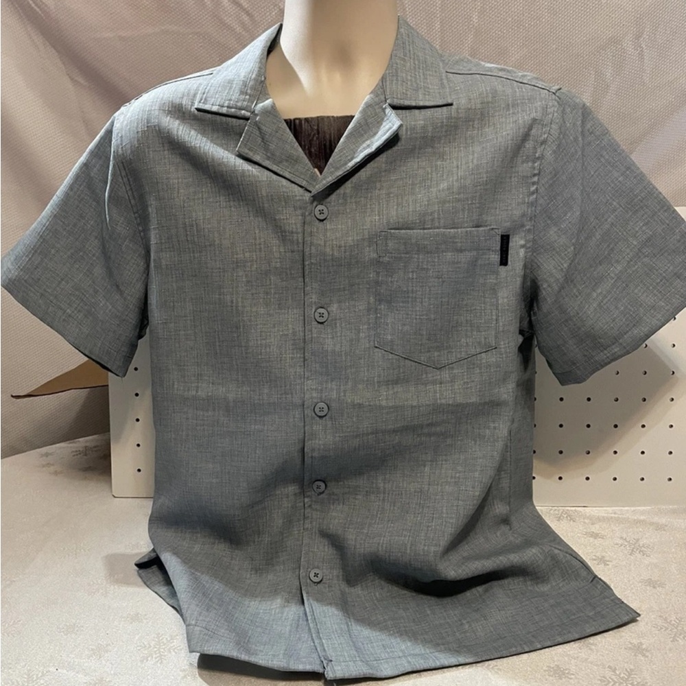 Marc Asher New York Blue Linen Collard Button Pocket
